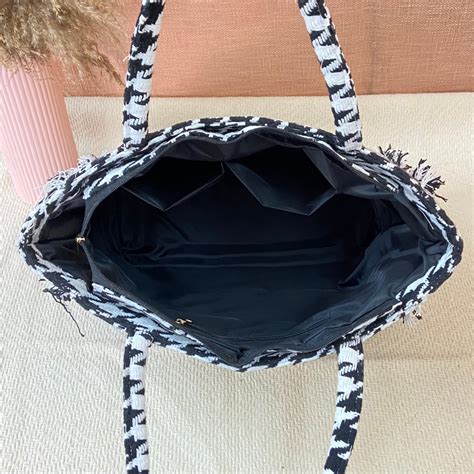 Emmy Black & White Vintage Fringe Style XL Tote Bag