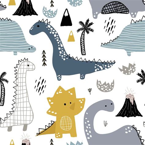 Kids Room Wallpaper - A pattern of dinosaurs and palm trees