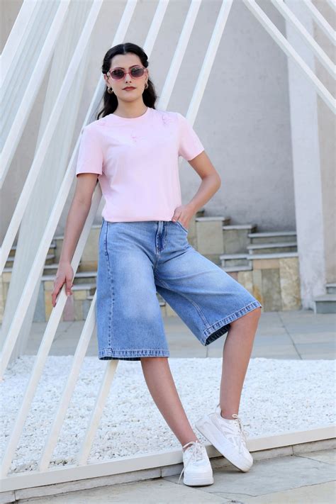 Loose Culottes - Blue Solid Cotton Blend for Comfort and Style