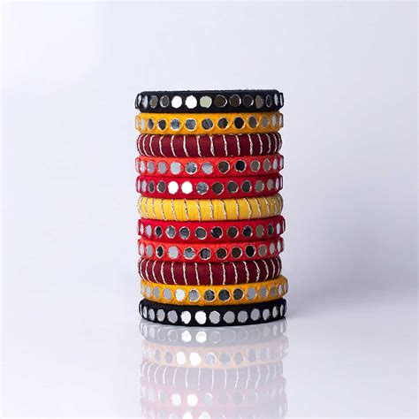 Buy Multicolor Handcrafted Vamika Mirror Work Bangles | Set of 11 ...