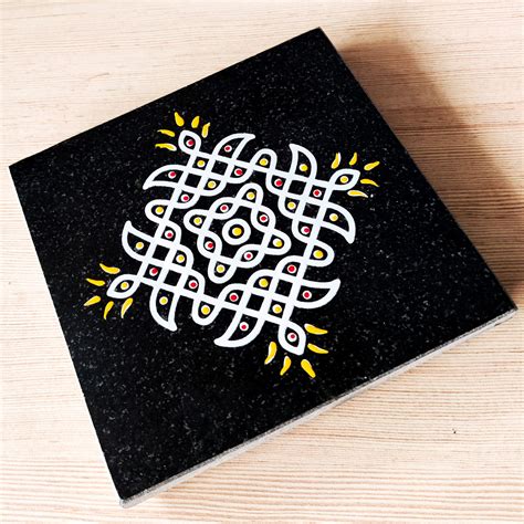 CHITRASHILA® Kolam Dot Rangoli for Pooja Room Granite Printed (6*6 inc