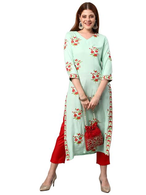 GoSriKi Women's Cotton Blend Traditional Straight Printed Kurta and ...
