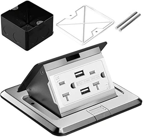 Pop Up Floor Box, Waterproof Floor Outlet Cover Plate Kit 20A USB ...