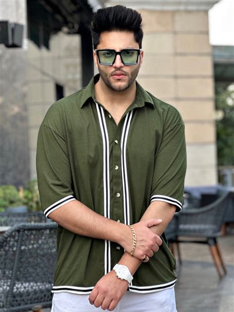 Gritstones Olive Green Oversized Tapered Knitted Shirt