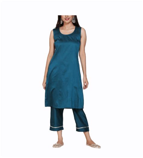 Teal Blue Cotton Kurta With Pants – Siyani Clothing India