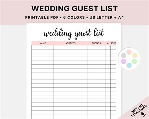 Wedding Guest Information Template
