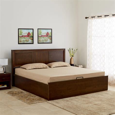 Buy Takeshi Stallion Rick Rubber Wood King Bed with Hydraulic Storage ...