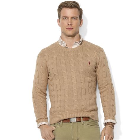 Lyst - Ralph Lauren Roving Crew Neck Cable Cotton Sweater in Natural ...