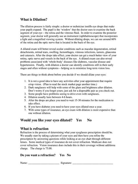 Fillable Online What is Dilation? Would you like your eyes dilated? Yes ...