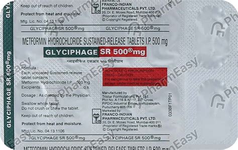 Glyciphage Sr 500 MG Tablet (10): Uses, Side Effects, Price & Dosage ...