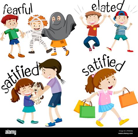 English vocabulary adjective word with cartoon characters illustration ...