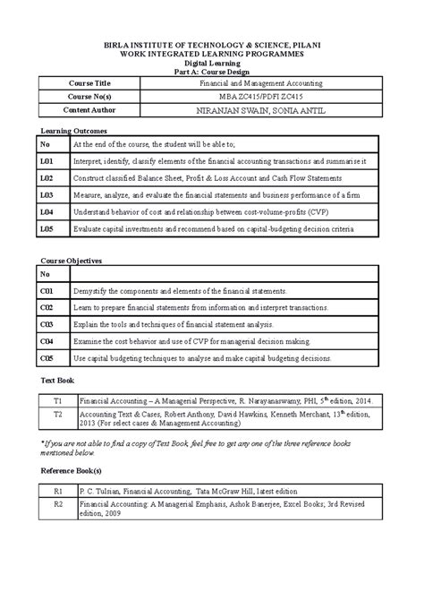 MBA ZC415 Course Handout FMA - BIRLA INSTITUTE OF TECHNOLOGY & SCIENCE ...