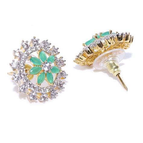 Buy Priyaasi Gold Plated Ad And Emerald Stone Studded Floral Inspired ...