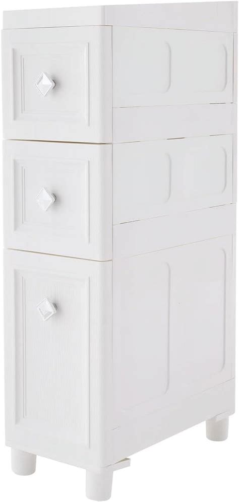 3 Drawer Narrow Floor Cabinet,3-Tier Plastic Slim Storage Cabinet with ...