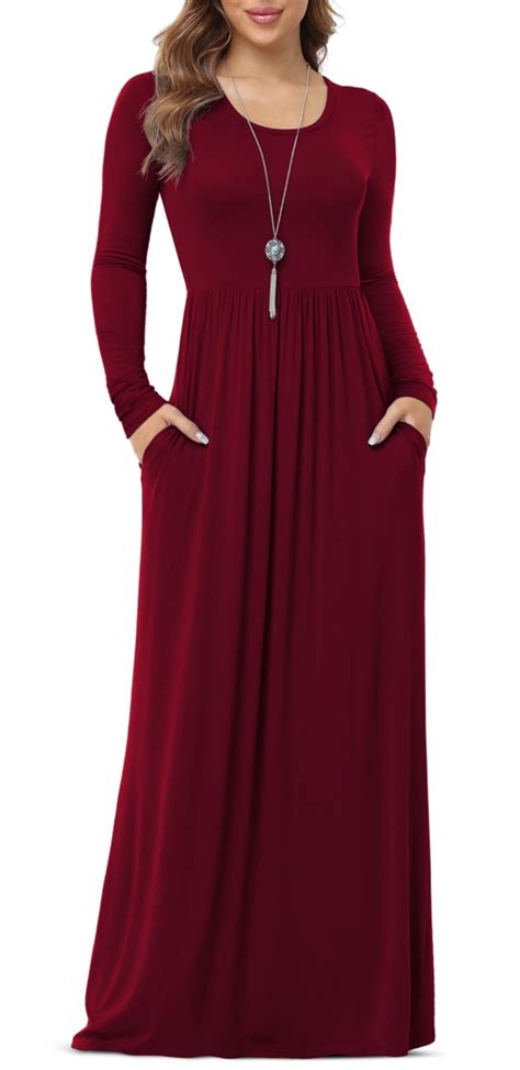 Asklazy Women's Long Sleeve Loose Plain Maxi Dresses Casual Long ...