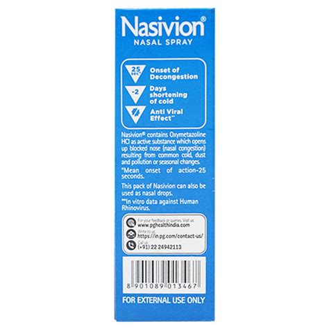 Nasivion Classic Adult Nasal Spray -10ml - Cureka - Online Health Care ...