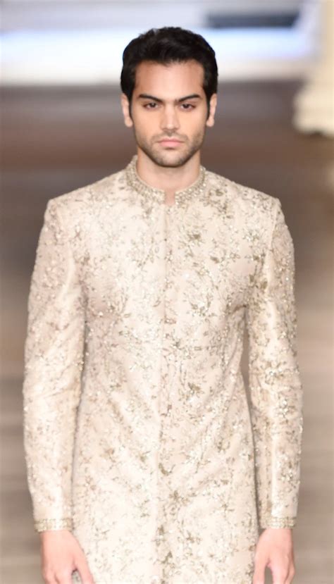 Moon Beige Raw Silk Sherwani - Shyamal & Bhumika