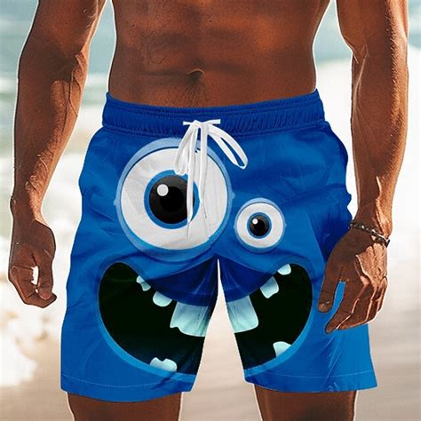 Men's 3D Cartoon Smile Face Big Eyes Swim Trunks Swim Shorts Board ...