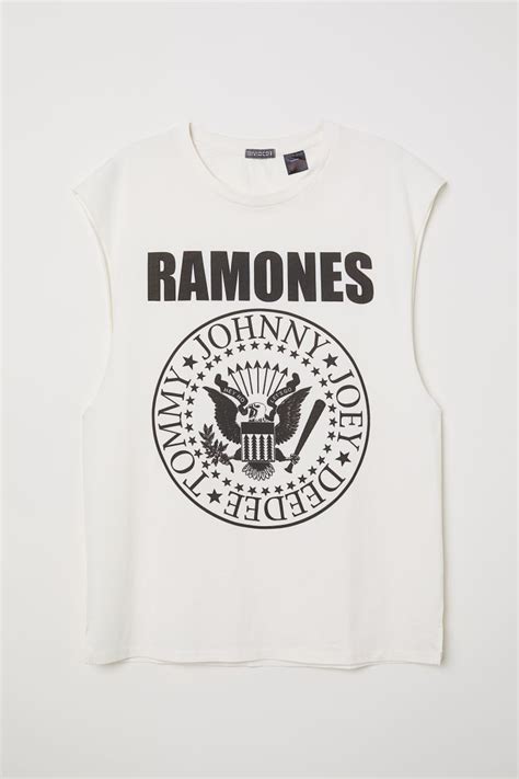 T-shirt with cut-off sleeves - White/Ramones - Men | H&M IN