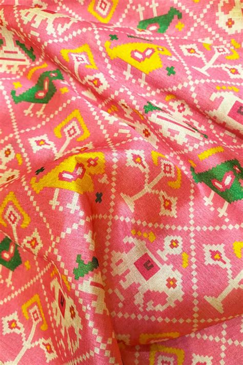 Pink Digital Printed Patola Design Tussar Silk Fabric - 1 Mtr: Vibrant ...