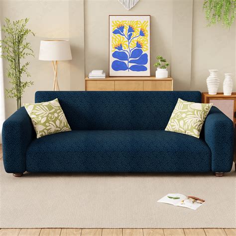 Lukzer Pastel Shades Textured Sofa Cover Marine Blue Grid Maze (SC-110