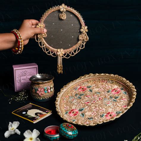 Buy Amelia Embroidered Karwa Chauth Thali Set Online in India ...