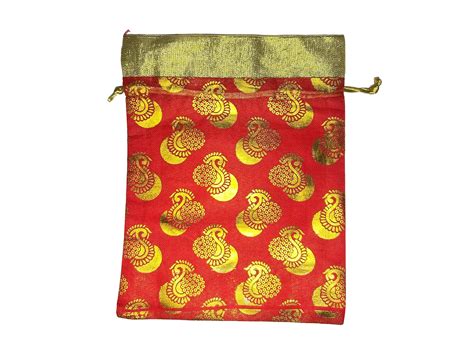 Traditional Red & Gold Brocade Potli Bag (pack of 10) – JashnBazaar