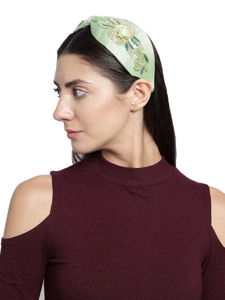 Anekaant Pastel Green & Gold Floral Embellished Faux Silk Hair Band