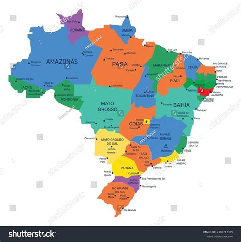 Detailed Map Brazil Regions States Cities Stock Vector (Royalty Free ...