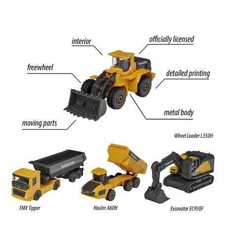 Majorette Volvo Construction Scale Diecast Model Vehicles Giftpack for ...