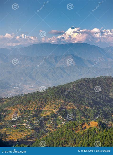 View of Nanda Devi Mountain Range from Kausani Stock Photo - Image of ...