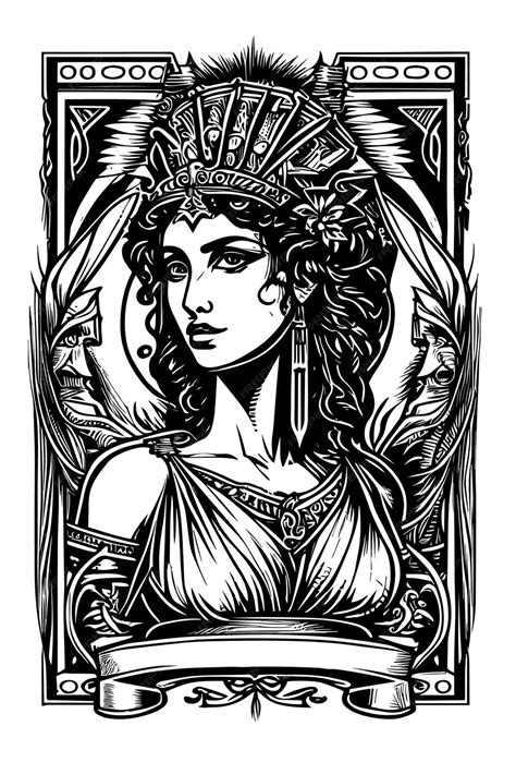 Premium Vector | Beautiful egyptian cleopatra symbol black and white hand drawn logo illustration