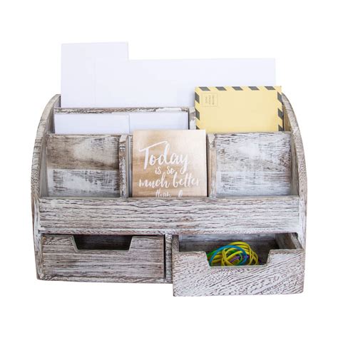 Rustic Wooden Desk Organizer for Home or Office - Mail Rack for Desktop ...