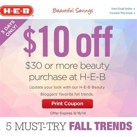 Heb $10 Off $30 Coupon