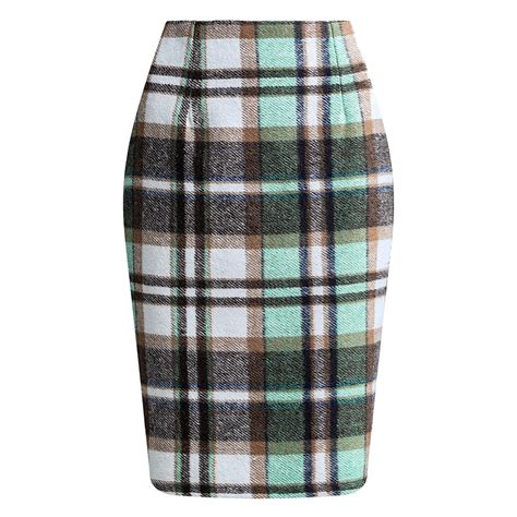 FrzhBrz Women's Plaid Pencil Skirt Wool High Waist Vintage Plaid Zipper ...