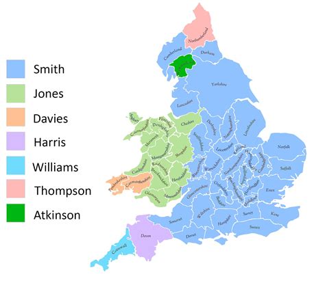 The most common surname in each UK province - Vivid Maps
