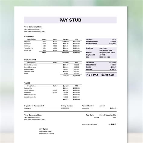 Easy to Use Paystub Template for Small Business, Pay Stub After Tax, Printable Earning Statement ...