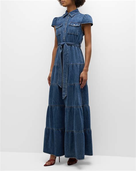Alice + Olivia Miranda Tiered Denim Maxi Dress | Neiman Marcus