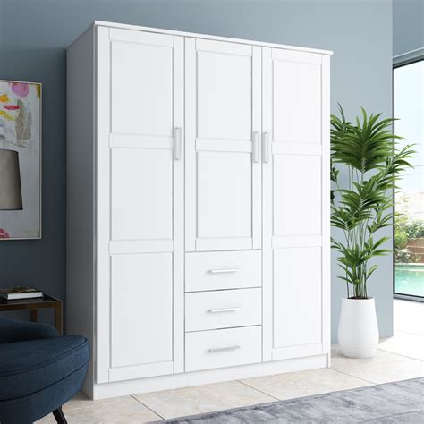 Hokku Designs Bassam Cosmo 100% Solid Wood 3-door Wardrobe Armoire ...