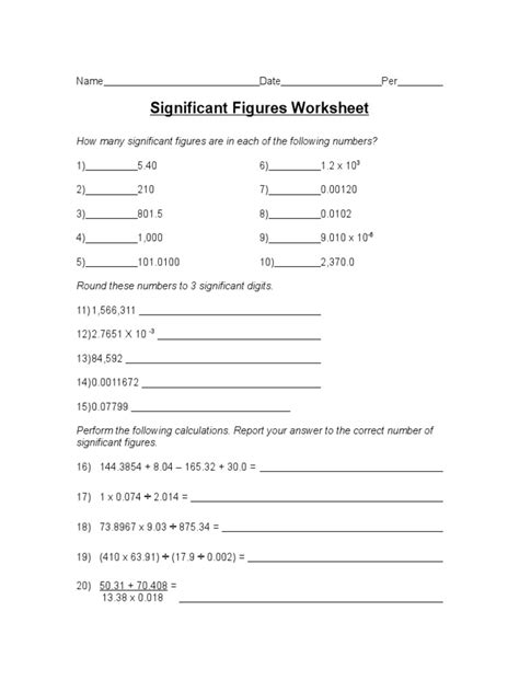 Significant Figures Worksheet | PDF
