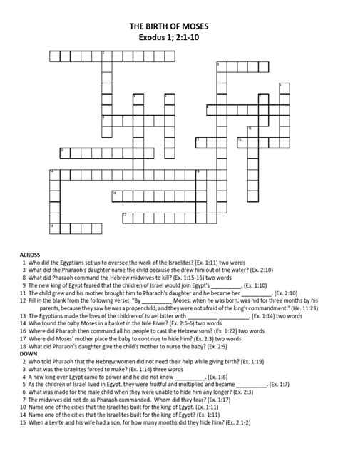 Bible Crossword for Kids | PDF | The Exodus | Moses
