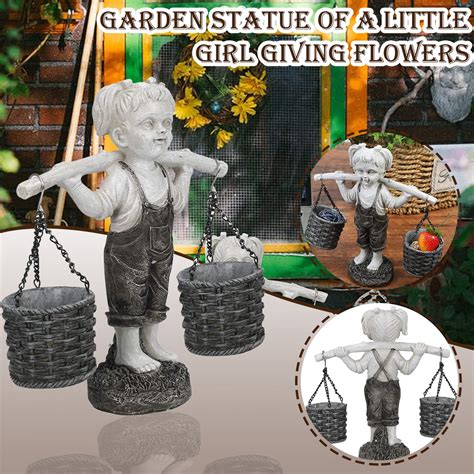 Buy YUEHAO Sculptures & Statues Little Girl Giving Flowers Garden ...
