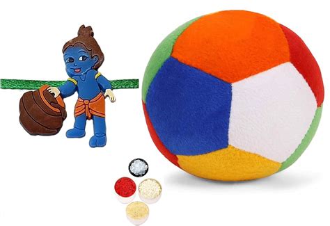 Little Krishna Rakhi for Kids Brother, Colorful Soft Ball Toy, Tikka ...