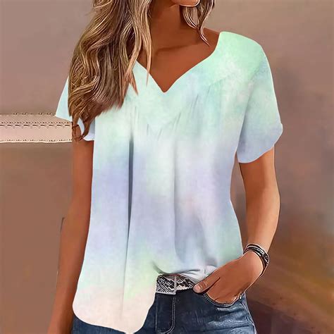 ALLLIST Womens Tops Short Sleeve V-Neck Summer Blouses Trendy Tie Dye ...
