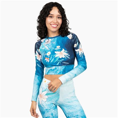 Women's Ocean Floral Cropped Rash Guard UPF 50 Cover-up Swim Top ...
