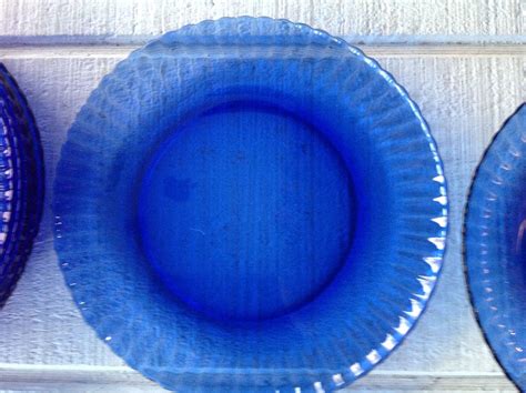Vintage blue glass dinnerware, Cobalt Blue dinner plate, salad plate ...