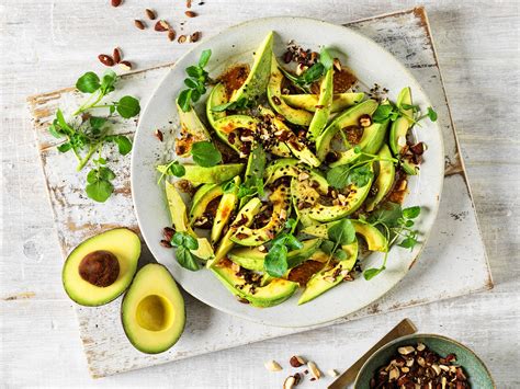 Avocado salad with miso-ginger dressing and savoury granola ...