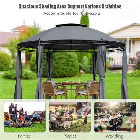 BABOOM 11.5-Feet x 11.5-Feet Dome Gazebo Canopy Round Gray Metal ...
