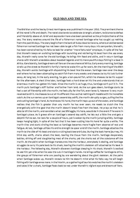 OLD MAN AND THE SEA - Very important notes... important paragraph ...