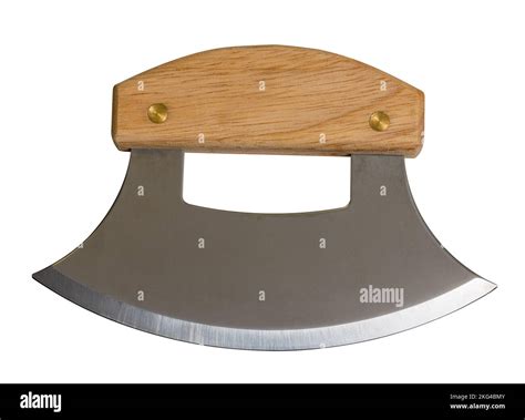 Isolated steel Alaska Ulu cutting knife against a white background ...